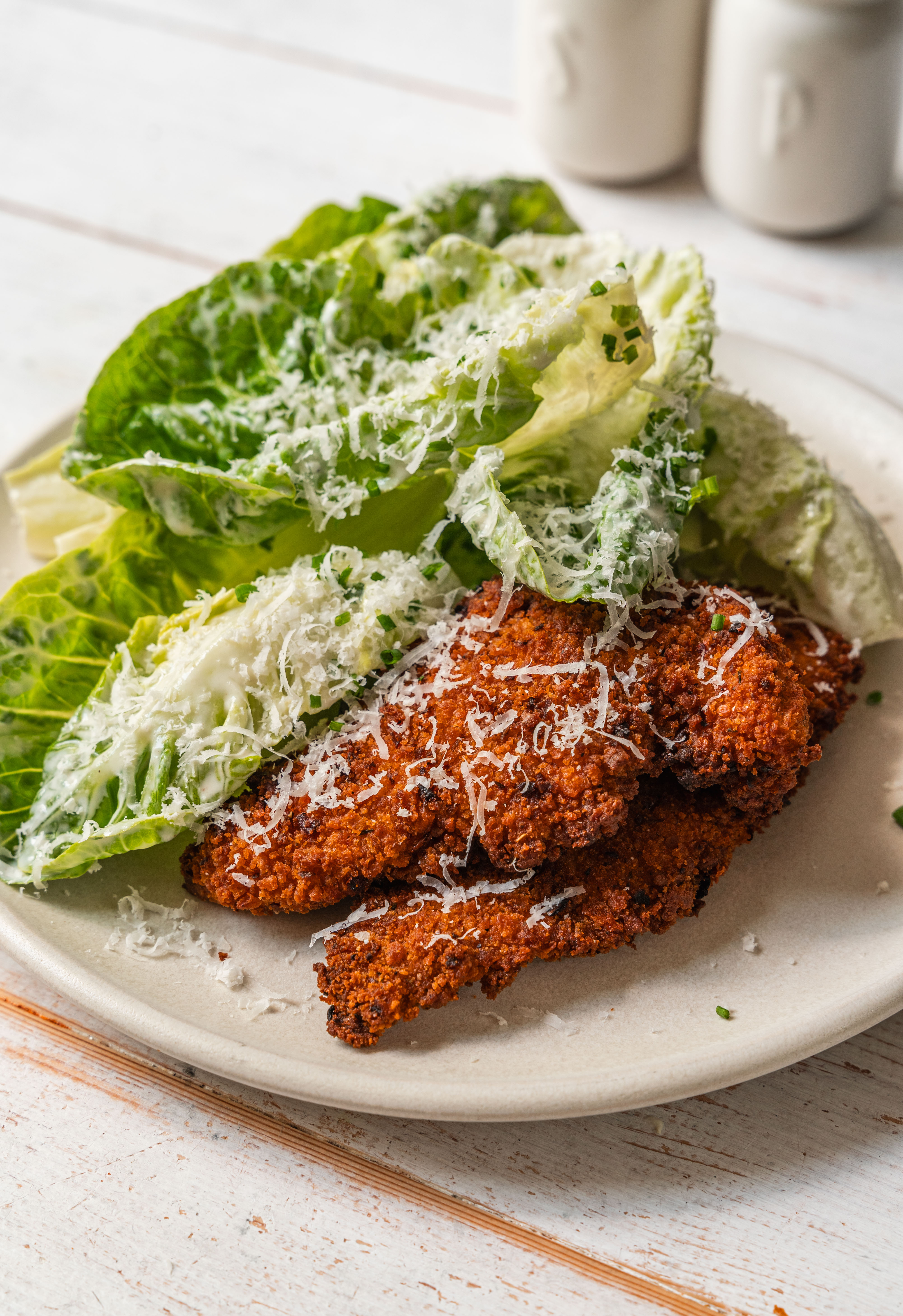 Crispy chicken caesar salad