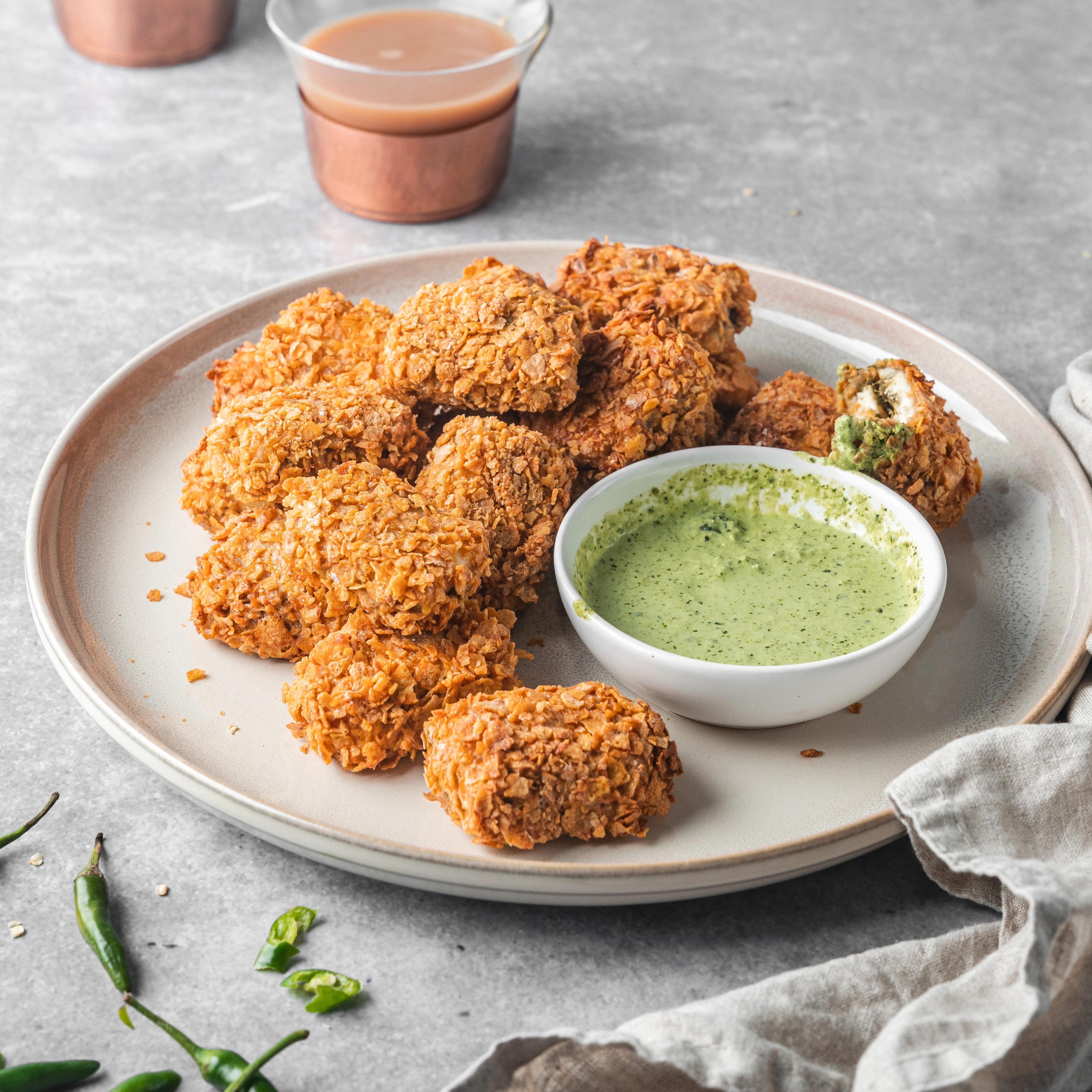 Recipes :: Basic recipes :: Crispy Paneer Bites with Green Chutney (Air Fryer Recipe)