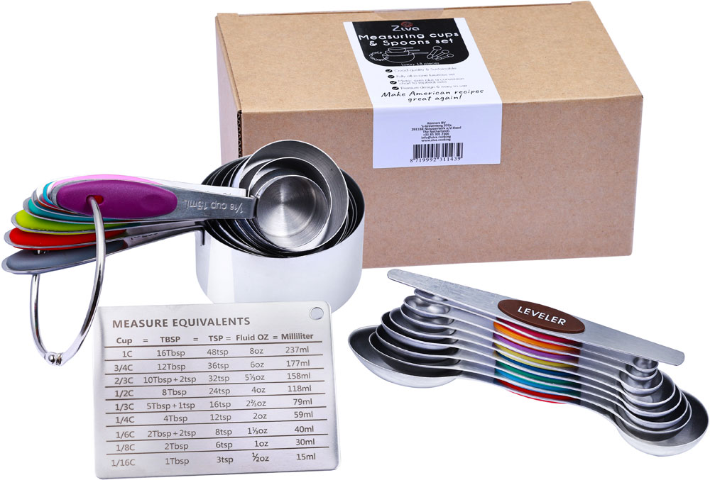 Stainless steel measuring cups & spoons Luxury Set 18pc